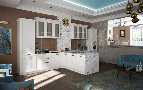 Современный дизайн белой кухни. Приобрести модные и стильные белые кухни предлагает фабрика «Кухонный двор». 